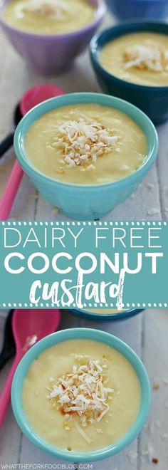 three bowls filled with dairy free coconut custard