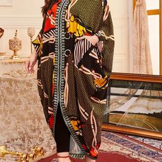 Lasaky - Womens Plus Size Vintage Chevron & Chain Print Batwing Sleeve V Neck Maxi Kaftan Cover Up Dress Plus Size Kimono, Maxi Kaftan, Lantern Sleeve Dress, Plus Size Vintage, Stylish Plus, Chevron Print, Kaftan Dress, Cover Up Dress, Batwing Sleeve