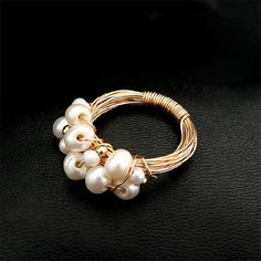 Vintage Baroque Pearl Ring Gold for Women Girls Party Jewelry Pearl Ring For Party, Party Pearl Ring Jewelry, Gold Pearl Rings For Party, White Pearl Ring For Parties, Party Gold Rings With Pearl, Party Gold Pearl Rings, Elegant White Wire Wrapped Pearl Ring, Elegant Gold Pearl Ring For Party, Handmade White Rings For Party