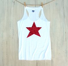 4th of July Shirt Tank Sequin Star Tank  T Shirt  by ICaughtTheSun Red Star Print Top For Summer, Red Star Print Crew Neck Tops, Red Patriotic Star Print Top, Patriotic Red Star Print Top, Red Patriotic Top With Star Print, Patriotic Red Tops With Star Print, Red Cotton T-shirt With Star Print, 4th Of July Red Star Print Tops, White Cotton Tops With Star Patch