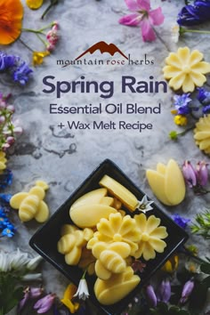 the cover of mountain rose's spring rain essential oil blend and wax melt recipe