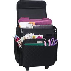 an open suitcase filled with lots of items on top of each other in front of a white background