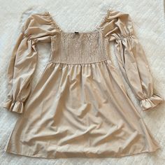 All Items Will Ship Within 48 Hours. This Is A Size Large, Nude Color Dress. It Is Brand New, Has Never Been Worn. There Is No Inner Slip But The Material Falls Nicely. If You Have Any Additional Questions Feel Free To Message Me. Chic Beige Mini Dress With Smocked Bodice, Beige Ruched Mini Dress For Brunch, Beige Ruched Mini Dress For Fall, Spring Beige Mini Dress With Smocked Back, Beige Mini Dress With Smocked Back, Beige Ruched A-line Dress, Casual Beige Ruched Mini Dress, Nude Color Dress, Shein Dresses