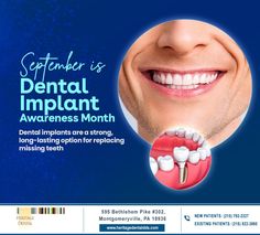 Restore your smile and improve your oral health by replacing missing teeth with dental implants that look and feel natural. To learn more about dental implants, visit https://www.heritagedentaldds.com/ #dentalimplantawareness #HeritageDental #Montgomeryville #PA Emergency Dentist, Dental Implant, Cosmetic Procedures