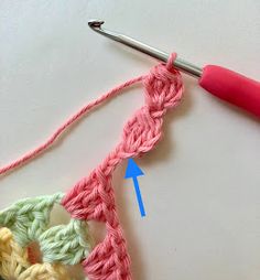 the crochet stitch is being worked on