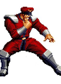 a pixel art image of a man in red and white uniform with his arms out