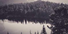 a lake surrounded by trees in the mountains