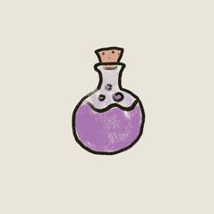 a drawing of a purple bottle with a brown cap on it's top and bottom