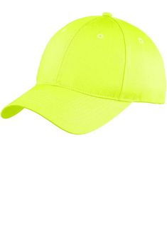 a neon yellow baseball cap with the visor pulled up to show the visor