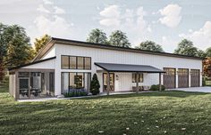 this is an artist's rendering of a modern farmhouse style home with two car garages