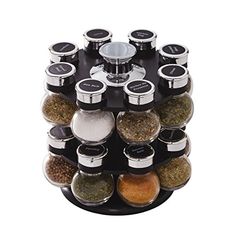 the spice rack is filled with spices and seasonings