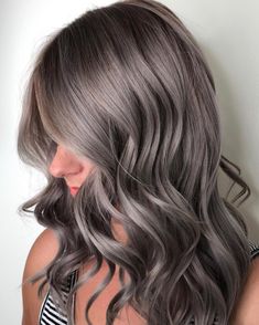 Gorgeous dark stormy silver Aveda hair color by Aveda Artist Haley Pirkle. Smokey Ash Grey Hair, Dark Ash Gray Hair, Dark Gray Hair Color, Pastel Haircolor, Silver Ash Hair, Dark Gray Hair