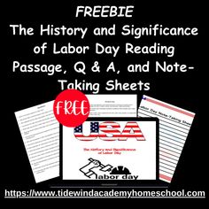 the labor day reading passage is shown with an american flag and text that reads freebie