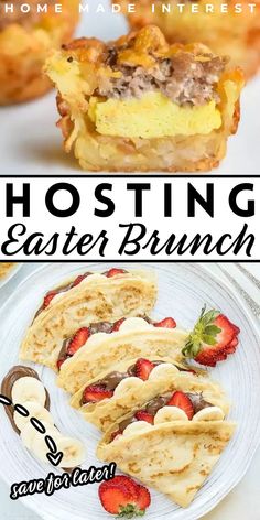 the recipe for hosting easter brunch is shown in this collage with text overlay