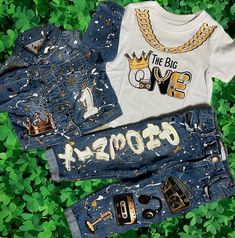 Kids Custom Characters Denim Jean Birthday Outfit Notorious ONE Big 1 - Etsy Casual Cotton Set For First Birthday, Casual White Sets For First Birthday, Customized Casual Cotton Tops, Jean Birthday Outfit, Notorious One, Baby Boy Clothing Sets, Daytona Beach, Clothing Sets, Boys Clothing