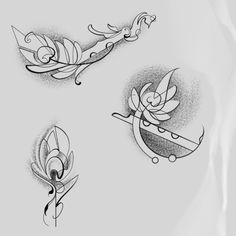 three different designs on the side of a woman's breast, one with an arrow and