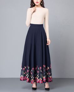 * A long skirt with beautiful embroidery. * A-line shape and wide hem, can make you look more taller and slimmer. * Made of cotton blends, fully lined with two side pockets. * Can custom make waist size and skirt length. * Material: 65% cotton, 35% viscose * Size: True to US size, US 0-US 20 are available, you can let us know your usual size and height in your order. * Shipping: Free shipping Processing time : 5-7 Business days Delivery time : 7-20 Business days Tracking number available If you Floral Embroidered Flared Dress, Elegant Long Skirt With Floral Embroidery, Floral Embroidered Full Skirt Bottoms, Elegant Long Embroidered Skirt, Embroidered Full Skirt For Spring, Spring A-line Skirt With Floral Embroidery, Spring Embroidered Full Skirt, Cotton Embroidered Skirt With Relaxed Fit, Flowy Full Embroidered Skirt