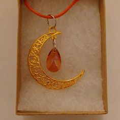 Handmade Moon And Teardrop Necklace. Made With Antique Yellow Gold Moon 40mm Iridescent Flame Orange Crystal Teardrop 16mm Adjustable Orange Cord Chain With Claw Clasp. Birthstone Choice: November Box Included Free. New Unused Item. Accepting Reasonable Offers. Orange Moon, Orange Crystals, Gold Moon, Teardrop Necklace, Light Orange, Orange Gold, Crescent Moon, Crystal Necklace, Crescent