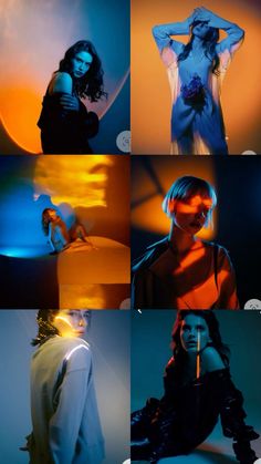 a series of photos with different colors and shapes in the same photo, one woman's body is shown