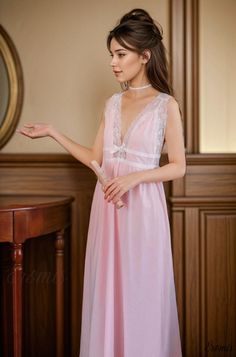 Dreamy Slumberwear Ensemble for Women Silk Sleep Dress, Cotton Nightgown, Princess Inspired, Sleep Dress, Pink M, Sleepwear Sets, Fantasy Dress, Fashion Attire, Princess Style