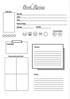 the book review worksheet is shown in black and white, with three different sections