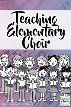 a group of people standing next to each other in front of sheet music with the words teaching elementary choir