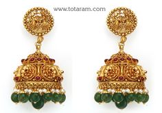 22 karat gold "vivah" jhumkas (buttalu) - dangle earrings with beads & pearls (temple jewellery) - 235-GJH2509 - in 39.850 Grams for USD $3,801.44 USD. 
Made in India by Totaram Jewelers Online this product is in Gold - 22 Karat BIS Hallmark 916 Gold  & is an excellent gift for Adult - Women. Ships fully insured with secured guaranteed delivery for free with your order over $250 from New Jersey USA & comes with 30 days exchange policy. 22k Gold Chandbali Jhumkas For Anniversary, 22k Gold Traditional Jhumkas For Anniversary, Traditional 22k Gold Jhumkas For Anniversary, Anniversary Yellow Gold Chandbali Jhumkas, Traditional Yellow Gold Jhumkas For Anniversary, Gold Temple Jewelry Jhumkas For Anniversary, Yellow Gold Temple Jewelry Jhumkas For Anniversary, Festive Gold Jhumkas For Anniversary, Anniversary Yellow Gold Temple Jewelry Jhumkas