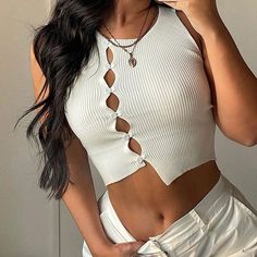 Asymmetrical Crop Top, Top Streetwear, Cropped Tops, Street Outfit, Knit Crop Top, Solid Clothes, Solid Tops, Womens Fashion Casual