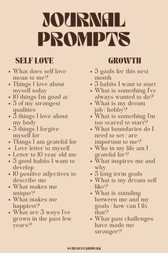 Journaling Prompts Self Love, Journaling Ideas For Self Growth, Growth Writing Prompts, Daily Journal Prompts For Self Improvement, Self Improvement Writing Prompts, Journal Prompts For Bettering Yourself, Self Gratitude Journal, Motivating Journal Prompts, Journal Promos For Self Love