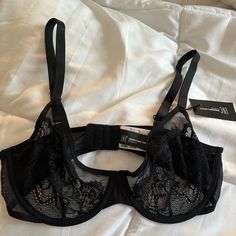 Nwt Black Lace Bra. Size Large Black Sheer Underwire Bra, Black Sheer Bra For Night Out, Sheer Black Bra For Night Out, Black Lace Bra, Lace Bra, Inc International Concepts, Women's Intimates, Black Lace, Bra