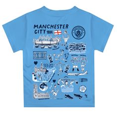 Let your kiddo look cool in his new team spirit boys tee shirt. Let him play, go to, or watch the game, and cheer loudly and proudly with his Manchester City gear by Vive La Fete.Celebrate and cheer on game day with our classic design Manchester City Short Sleeve Overstitched Crew Neck Sleeve Top. Officially Licensed product sold by Vive La Fete.This awesome graphics, fun and game day crew neck t-shirt features officially licensed Team Name colors and graphics; perfect to cheer for your favorite Screen Print Short Sleeve T-shirt For Playtime, Blue T-shirt With Sublimation Print For Sports Events, Blue Team Spirit T-shirt With Sublimation Print, Blue Sublimation Print Team Spirit T-shirt, Blue T-shirt With Sublimation Print For Team Spirit, Fan Apparel Tops With Character Print For Sports Events, Blue Sporty Tops For Fan Events, Sporty Blue Tops For Fan Events, Sports Fan Apparel Tops With Character Print