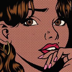 an image of a woman with her hand on her chin looking at the camera, pop art