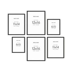 six black and white framed prints with numbers on them, each showing the same size