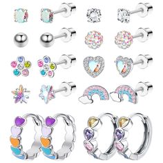 PRICES MAY VARY. 【Cute Screw Back Earrings Set】:You can receive 10 pairs hypoallergenic Screw Back Earrings with one order,including butterfly stud earrings, cute hoop earring, sparkled CZ stud, flower heart screw back earring,Economical Set which deserves your buying. 【Diverse Design】:Charming AAA+ CZ design makes the earring more attractive, Unique And Special,versatile styles and colors give you more options for different outfits.These cute earrings set are individual, it can make you more sh Earrings For Girls, Surgical Steel Earrings, Butterfly Earrings Stud, Flower Butterfly, Steel Earrings, Earrings Cute, Hypoallergenic Earrings, Stud Earrings Set, Girls Earrings