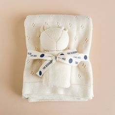 a baby blanket with a teddy bear on it