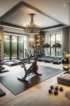 there is a gym with exercise equipment in the room