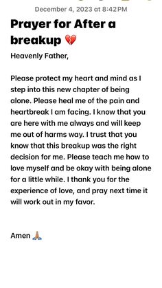 an email to someone about prayer for after a break up