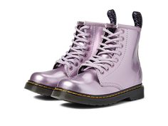 Dr. Martens Kid's Collection 1460 (Little Kid/Big Kid) - Kid's Shoes : Pink Lavender Spark : Scaled down, but big in spirit, these Dr. Marten's Kid's Collection 1460 Boots were designed with the next generation of rebels in mind. These classic leather ankle boots feature an iconic eight-eyelet lace-up closure and an easy-breezy side-zip opening so your little firebrand can keep moving without a fuss. Retains classic Docs DNA including grooved edges, yellow stitching and a scripted heel loop. Bui Casual Purple Boots For Streetwear, Shoes Pink, Pink Lavender, Keep Moving, Easy Breezy, Eyelet Lace, Big Kid, Classic Leather, Dr. Martens Boots