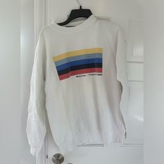 Brandy Melville Biarritz France Sweatshirt Never Worn. No Longer Made Or Sold Retro White Sweatshirt For Winter, White Retro Winter Sweatshirt, Retro White Winter Sweatshirt, Retro White Long Sleeve Top, White Retro Long Sleeve Top, White Retro Sweatshirt, White Retro Sweatshirt With Relaxed Fit, White Retro Sweatshirt Relaxed Fit, Retro White Crew Neck Sweatshirt