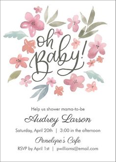 a baby shower is shown with watercolor flowers