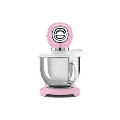 a pink and white mixer on a white background