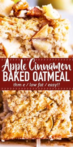 apple cinnamon baked oatmeal bars stacked on top of each other with text overlay