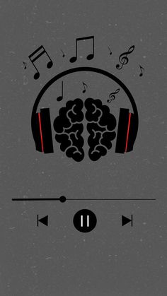 headphones with music notes coming out of them and the brain is surrounded by musical notes