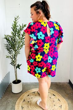 Showcase your fun side with this multicolor flat floral print woven V neck romper. Designed with side pockets, a smocked waist, flutter ruffle sleeves and a fit & flare style, look stunning in this flattering romper! V Neck + Smocked Waist + Flutter Sleeves + Side Pockets Woven - No Stretch Smocked Waist Stretches 100% POLYESTER Designed in Los Angeles IMPORTED Runs True to Size Weight: .5 lb; Plus Weight .625 Lbs Inseam: 4" (Size Small) Bust (side to side): S 19" M 20" L 21" 1X 23" 2X 24" 3X 25 V Neck Romper, Waist Stretches, Denim Short Dresses, Tank Top Dress, Romper Dress, Ruffle Sleeves, Sleeved Romper, Fall Shopping, Bottom Clothes