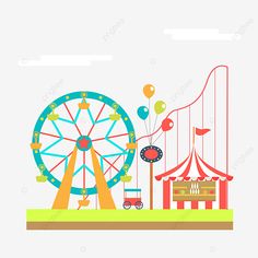 an amusement park with ferris wheel and carnival rides