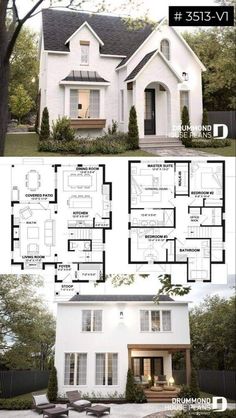 two story house plans with an open floor plan for the front and back of the house