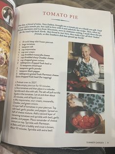 the recipe book is open to show pictures of tomatoes and other foods in it's cookbook