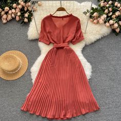 Fabric: chiffon Color: green, Khaki, blue, yellow, red Size(cm): free size(1inch=2.54cm) length 105cm bust 96cm waist 60-100cm sleeve length 26cm Please check the size carefully when you choose items, thank you. Chiffon Short Dress, Chiffon Dress Short, Cute V, Short Dress Styles, Chiffon Shorts, Blue Yellow Red, Green And Khaki, Khaki Green, Dress Fashion