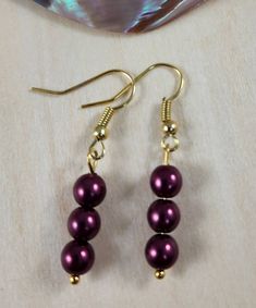 Handmade earrings dark purple pearl beads Purple Pearl Earrings For Pierced Ears As A Gift, Purple Pearl Earrings As Gift, Purple Pearl Earrings Gift, Purple Pearl Earrings For Gift, Handmade Purple Dangle Pearl Earrings, Purple Dangle Pearl Earrings As Gift, Elegant Purple Beaded Earrings With Ear Wire, Elegant Purple Beaded Earrings, Purple Dangle Pearl Drop Earrings