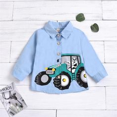 Boys Lapel Long Sleeve Cartoon Car Printed Shirt Boys Clothes Wholesale - PrettyKid Cartoon Car, Painted Clothes, Car Cartoon, Boys Clothes, Affordable Clothes, Fabric Painting, Wholesale Clothing, Kids Dress, Fabric Material